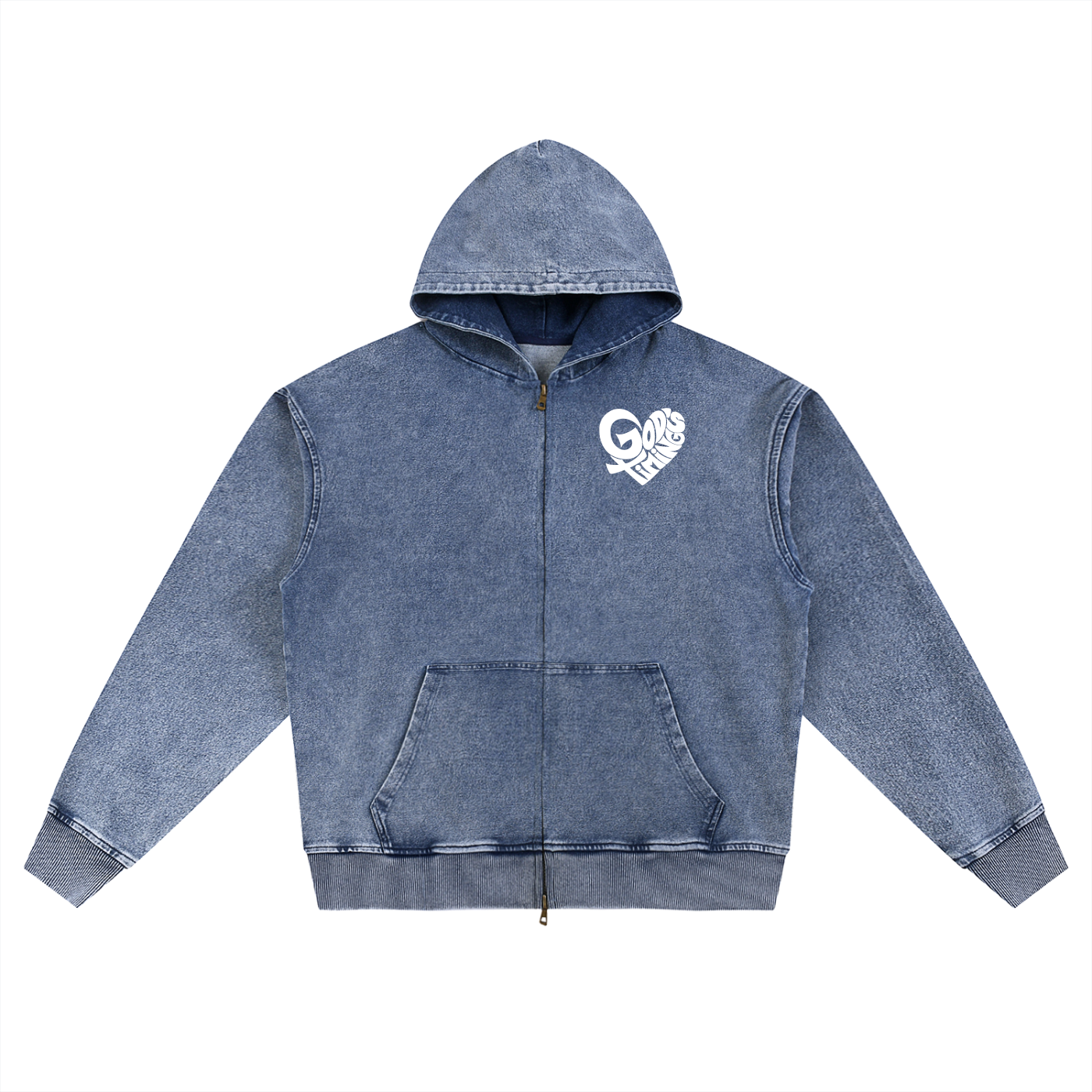 Snow Wash Oversized Zip-Up Hoodie