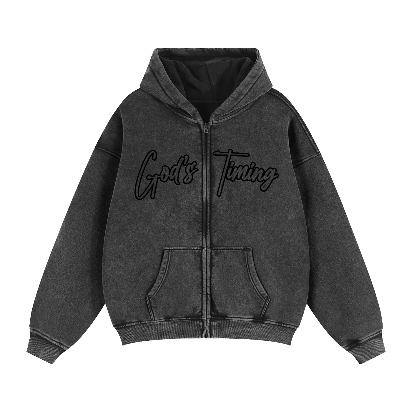 SelahGT Snow Washed Zipped Hoodie V3 - Black