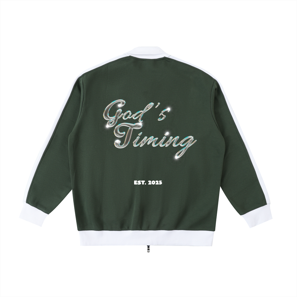 “God’s Timing” Contrast Collar Jacket