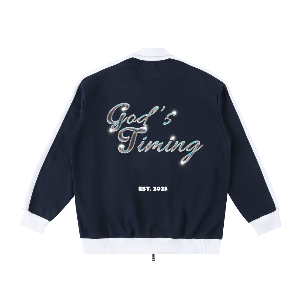 “God’s Timing” Contrast Collar Jacket