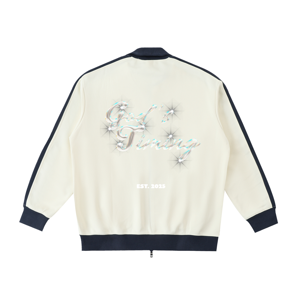 “God’s Timing” Contrast Collar Jacket