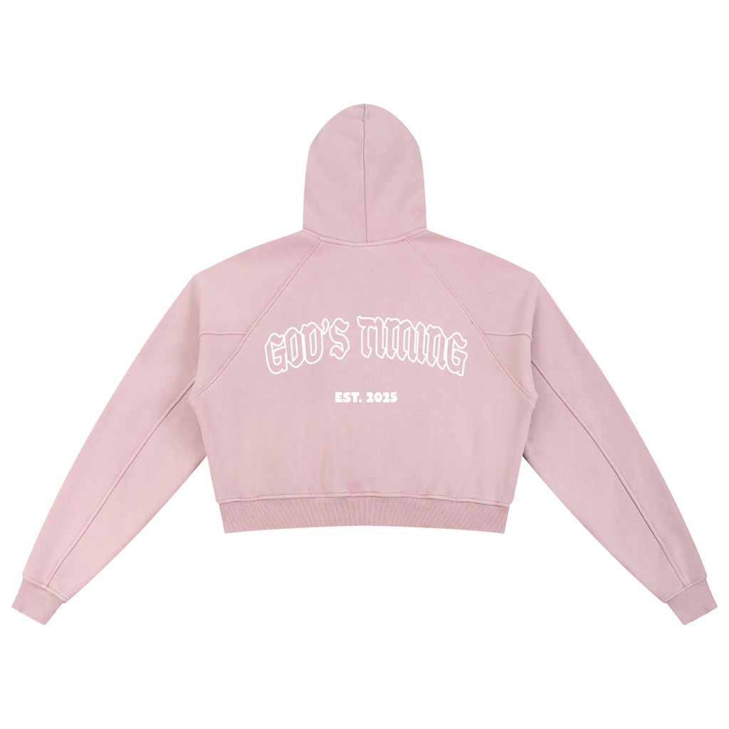 God's timing - Snow Washed Cropped Hoodie