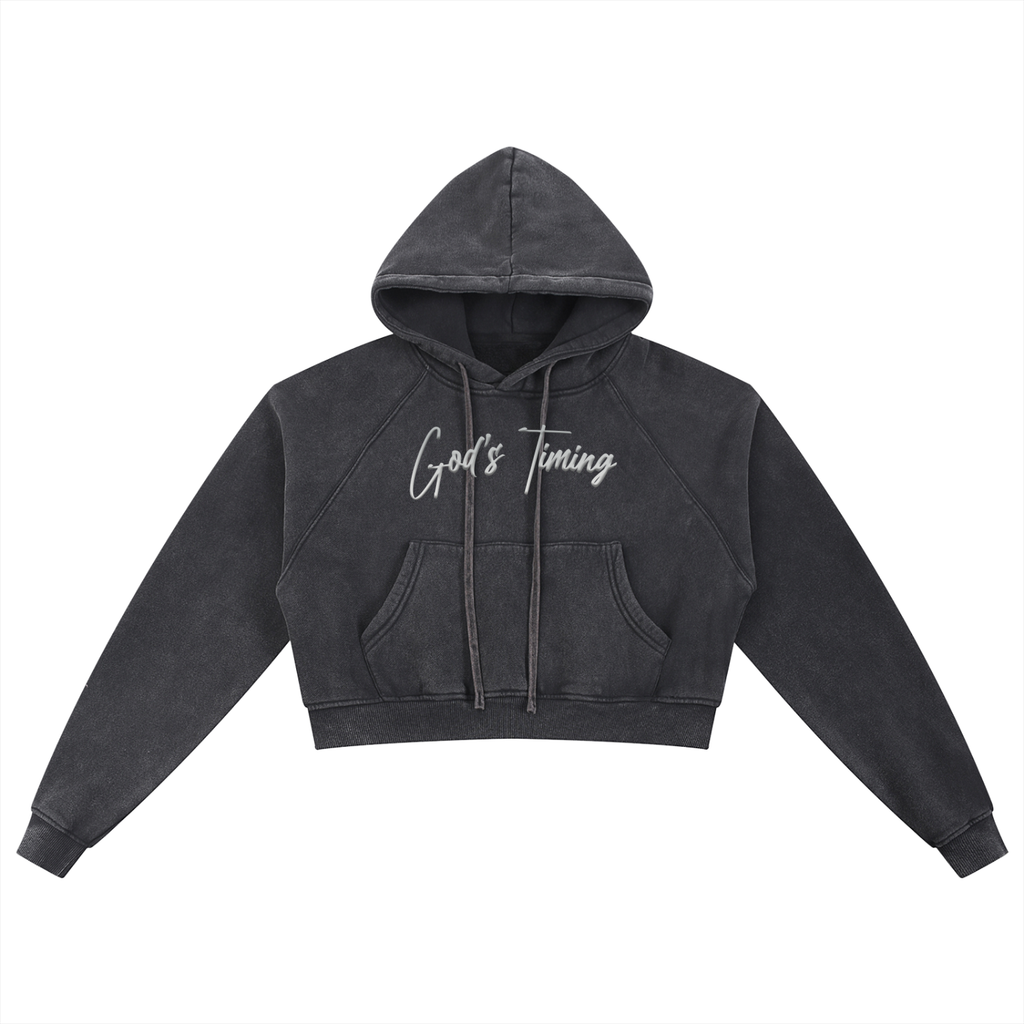 God's timing - Snow Washed Cropped Hoodie