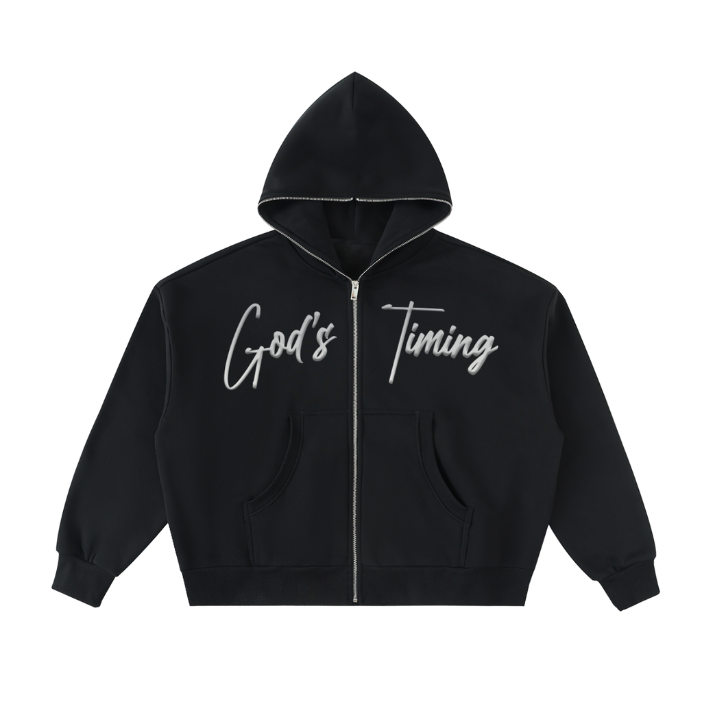 God's Timing Full-Zip Boxy Hoodie