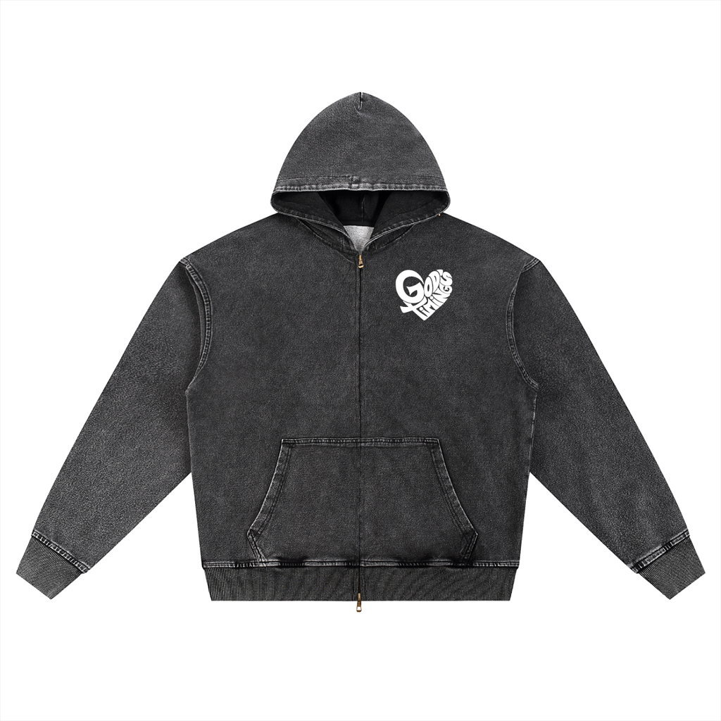 Snow Wash Oversized Zip-Up Hoodie